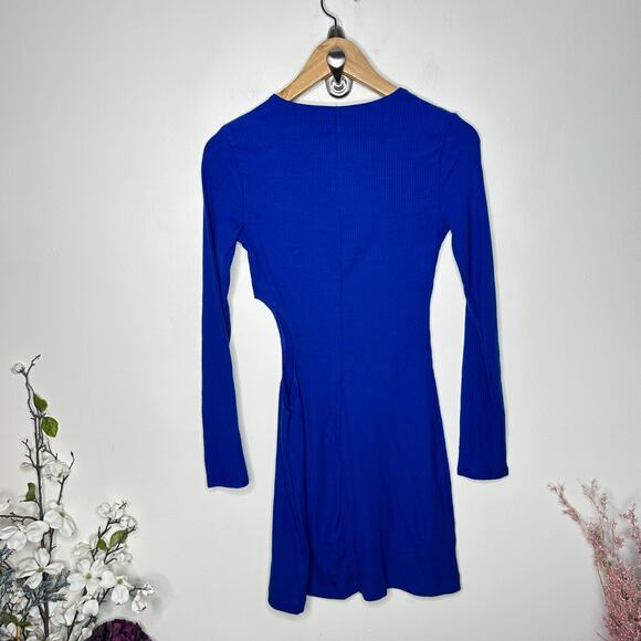 REFORMATION Kensy Knit Mini Dress Rib Stretch Cutout Royal Blue Sz S {Z54} - Picture 6 of 8